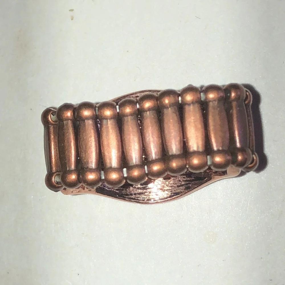 Copper Tone Feather Boho Stretchy Ring